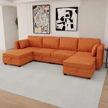 Модульный диван, U-образный Секционный диван, Диван с Реверсивным Шезлонгом, Современный секционный диван с Местами для хранения Вещей, подходит для гостиной
