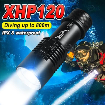 Фонарик для дайвинга XHP120Diving, мощный подводный перезаряжаемый ручной фонарь, Водонепроницаемый фонарь для охоты и рыбалки, фонарь для подводного плавания на открытом воздухе