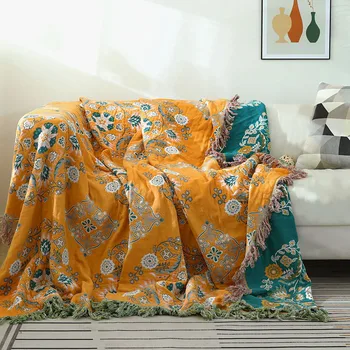 Европейское хлопчатобумажное одеяло и покрывала из марли с цветами, полотенце для дивана, двустороннее с кисточками, одеяло для отдыха four seasons, тонкое стеганое одеяло