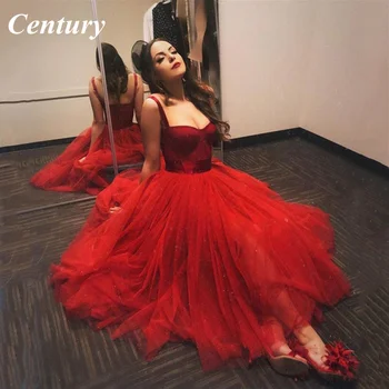 Красное вечернее платье трапециевидной формы, тюлевые короткие платья для выпускного вечера, платье принцессы для выпускного вечера, вечернее платье длиной до чая, праздничное платье Vestidos De Fiesta