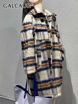 GALCAUR полосатый свободные пальто для женщин с длинным рукавом однобортный лоскутное карманы корейский хит Цвет пальто зимнее Женское