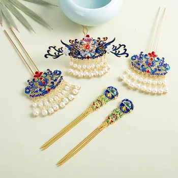 Синий комплект Vntage Crown, украшение Priness Crown, подарки для вечеринки Han, Древнекитайские головные уборы, ювелирные изделия