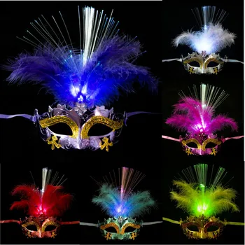 Венецианские маски Venetian со светящимся пером, светодиодные маски, Женская Необычная Танцевальная вечеринка, Маска для глаз, Карнавал, Хэллоуин, Маскарад, Косплей Костюм