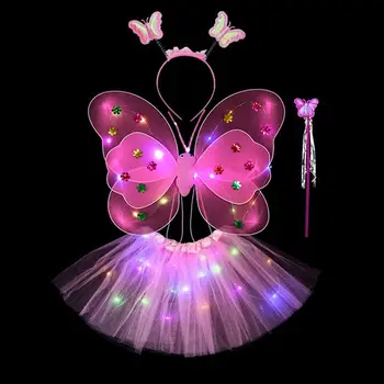 Крылья бабочки На Пасху, День Святого Валентина, мигающая юбка-бабочка, Светящиеся крылья Ангела, светодиодный реквизит для детских костюмов, юбки для девочек