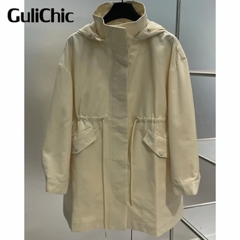 9,9 Женская Повседневная куртка GuliChic со Съемным капюшоном и Скрытым Нагрудным Шнурком на талии