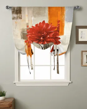 Картина маслом Георгин Абстрактная текстура Цветок растения Оранжевый Короткая занавеска для кухни Домашний декор Маленькое окно Римские шторы на завязках