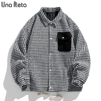 Куртки Una Reta, мужские Демисезонные однобортные пальто в стиле Харадзюку в стиле хип-хоп, Мужская уличная одежда, повседневная Решетчатая куртка для пары