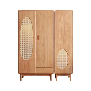 Шкаф из массива дерева, шкафчик для домашней спальни, простой шкаф для хранения из ротанга в скандинавском стиле