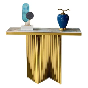 Популярный консольный столик индивидуального размера в современной гостиной, Металлический угловой столик для прихожей, Мраморный столик для входа из нержавеющей стали
