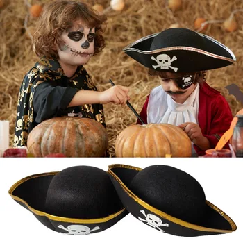 Шляпы пиратов на Хэллоуин, шапки с принтом черепа для детей и взрослых, Маскарадный костюм капитана на Хэллоуин, Реквизит, Аксессуары для украшения