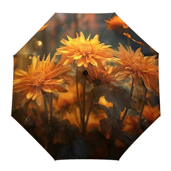 Автоматический зонт с цветком хризантемы, складной зонт для путешествий, портативный зонтик, ветрозащитные зонты