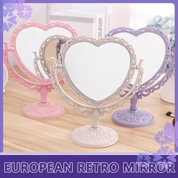 Винтажное двустороннее зеркало для макияжа в европейском стиле, косметическое зеркало для прекрасной девушки, Овальное зеркало для принцессы, Туалетное зеркало для спальни в форме сердца