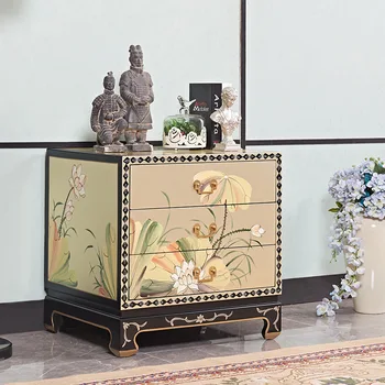 Новая китайская Классическая спальня, Прикроватный столик Chanyi из шампанского и серебра, шкаф для хранения с тремя ведрами