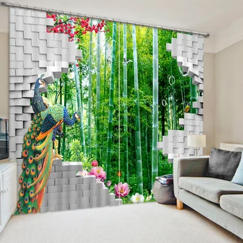 3D печать Современный Модный Домашний декор кирпично-зеленые бамбуковые занавески Оконные занавески Занавеска для гостиной