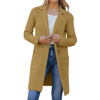 2023 Новый тренч для женщин, Двубортное пальто с длинными рукавами и лацканами, женское облегающее пальто, куртка Осень-зима