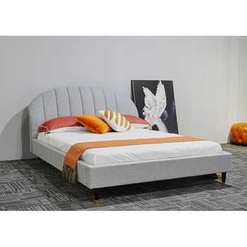Серый размер Queen Size элегантный дизайн современная тканевая кровать, легко монтируемая для внутренней мебели для спальни