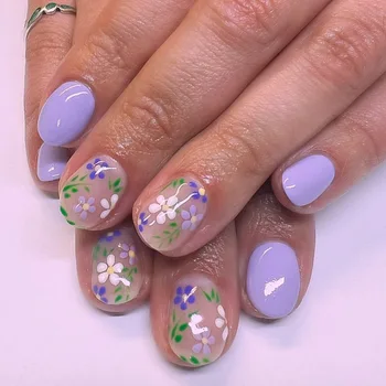24шт Коротких накладных ногтей с фиолетовой круглой головкой, искусственных накладных ногтей с клеевым напылением на ногти, инструментов для маникюра DIY Nail Art