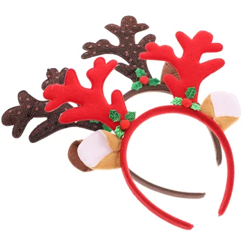 2шт Рождественская повязка на голову с оленьими рогами, повязка на голову для праздничной вечеринки, Рождественские повязки для волос с колокольчиком на Рождество