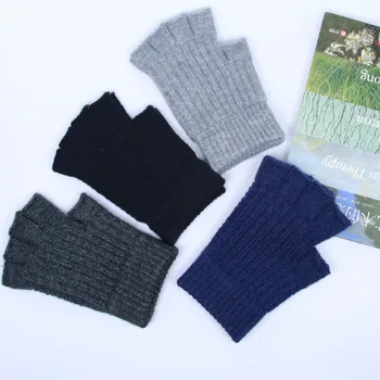 Зимние теплые вязаные перчатки унисекс, защищающие от холода, из материала Альпака, утолщенные перчатки на полпальца, мужские однотонные перчатки, женские перчатки guantes