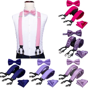 Дизайнерская розовая мужская подтяжка Для рубашки, модный шелковый однотонный галстук-бабочка, платок, запонки, Набор подарков для свадебной вечеринки Barry.Wang 2104