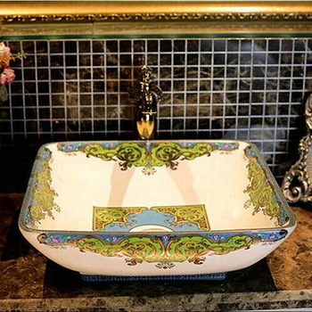 Квадратная сантехника с художественным классическим рисунком, Сантехника Lavobo, Керамическая Столешница, Раковина для ванной комнаты