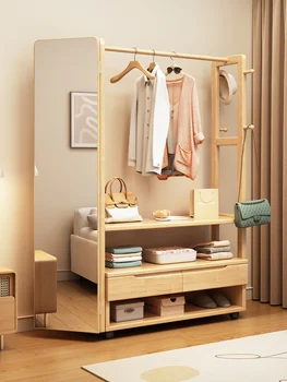 Мебель для спальни вешалка для одежды из массива дерева напольная вешалка для обуви встроенный съемный зеркальный многофункциональный стеллаж