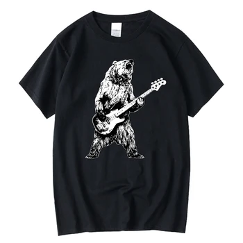 Высококачественная мужская футболка XIN YI, 100% хлопок, Забавный медведь, играющий на гитаре, дизайнерский принт, Свободная мужская футболка с коротким рукавом, топы, футболки