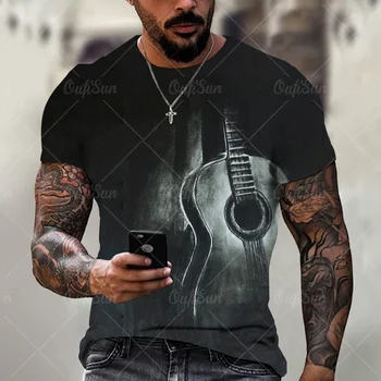 Мужская футболка в стиле ретро с 3D музыкальным гитарным принтом, мужская одежда, летняя повседневная футболка свободного кроя с коротким рукавом, топы уличного дизайнера