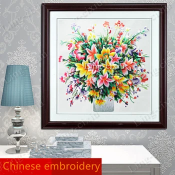 Китайская фреска, Сучжоуская вышивка, Все цветы цветут вместе, ручная вышивка, подвесная картина, украшение интерьера, подарочная роспись.