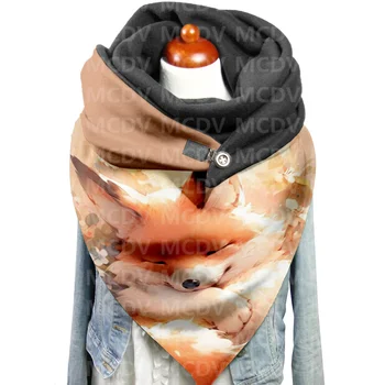 Повседневный шарф и шаль с 3D-принтом Fox для женщин, теплый и удобный шарф
