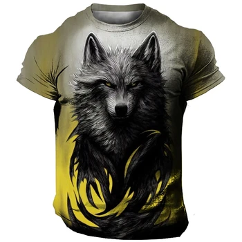 Винтажные модные топы с короткими рукавами и рисунком волка, мужская футболка, футболки с 3D животным принтом, повседневная уличная одежда, футболки оверсайз с круглым вырезом