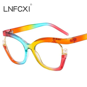 LNFCXI Модные очки с радужным жемчугом для мужчин и женщин, винтажная оправа в полурамке, прозрачные линзы, очки с защитой от синего света
