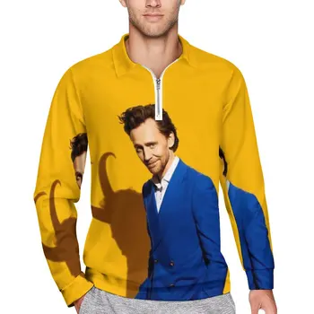 Повседневные футболки Тома Хиддлстона, рубашки поло с индивидуальным принтом, мужская стильная рубашка, весенние топы на заказ с длинным рукавом, большой размер