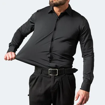 2023 Новая Осенне-Зимняя Мужская Деловая Повседневная рубашка Elastic Force Без железа С длинными рукавами, Однотонная Мерсеризованная Вертикальная рубашка