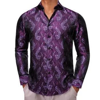 Дизайнерские Рубашки Для Мужчин, Шелковые С Длинным Рукавом, Фиолетовый Цветок, Приталенные Мужские Блузки, Повседневные Формальные Топы, Дышащие Barry Wang