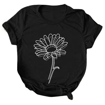 Женский повседневный топ с коротким рукавом и круглым вырезом в цветочек, футболка с коротким рукавом, рубашка с вывернутой спинкой