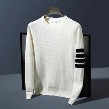 Роскошный однотонный свитер высокого класса, мужской модный дизайнерский корейский трикотаж, зимний удобный теплый мужской пуловер с круглым вырезом