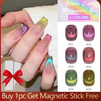 10 мл двойного светового кошачьего магнитного геля для дизайна ногтей с блестками Crystal Jelly Rainbow Магнитные гели Полупостоянного впитывания УФ-светодиодного лака