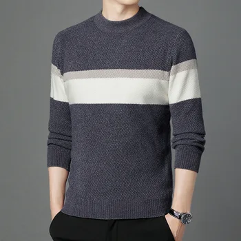 Мужской свитер BROWON, модный повседневный свитер с имитацией горловины и длинным рукавом для мужчин, осенне-зимние пуловеры контрастного цвета обычной посадки