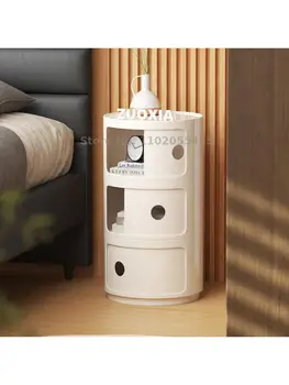Слева внизу круглая прикроватная тумбочка Nordic ins, современный минималистичный белый креативный шкафчик, мини-простой пластиковый боковой шкафчик
