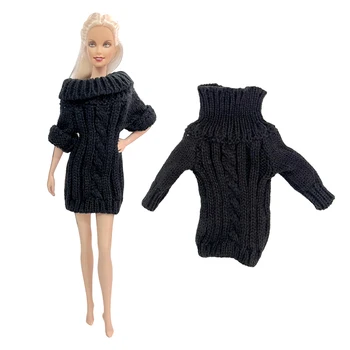 ​Модное пальто принцессы 30 см, черное платье ручной работы, вязаный свитер, верхняя одежда для куклы Барби, аксессуары, подарочная игрушка для девочек