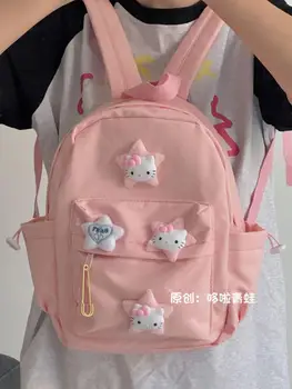 Школьная сумка для девочек Sanrio Hello Kitty, модный студенческий рюкзак с аниме-принтом, Милая Мягкая дорожная сумка для девочек, Подарки на день рождения