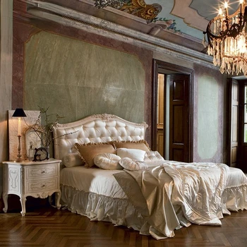 Простая европейская двуспальная кровать из массива дерева, основная кровать, свадебная марлевая кровать, мягкая упаковка, французская роскошная неоклассическая роскошная кровать принцессы