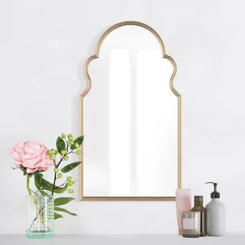Золотой металлический каркас для легкой установки, настенное зеркало в виде веерообразной арки, зеркало для акцента, зеркало для душа, зеркало для макияжа