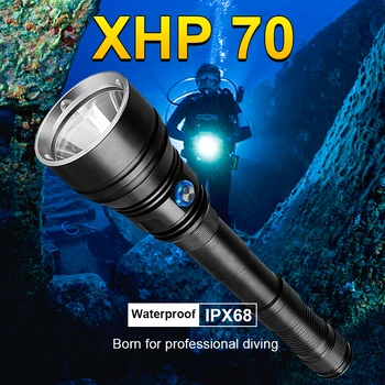 Мощный Профессиональный фонарик для дайвинга Ip68 Водонепроницаемый Светодиодный фонарь для дайвинга Xhp70, перезаряжаемый аккумулятор 18650/26650, погружение на 100 м