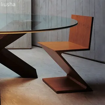 Домашний обеденный стул из старинного массива дерева Z-образный стул современный минималистичный дизайнерский креативный стул со спинкой особой формы