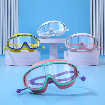 Детские плавательные очки в большой оправе для мужчин и женщин, водонепроницаемые и противотуманные очки для профессионального дайвинга высокой четкости