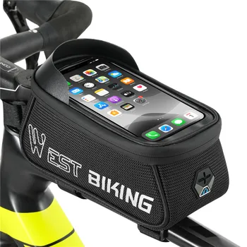 WEST BIKING Сумка для телефона на руле, велосипедная сумка с сенсорным экраном, передняя рама MTB дорожного велосипеда, светоотражающие велосипедные аксессуары, корзины