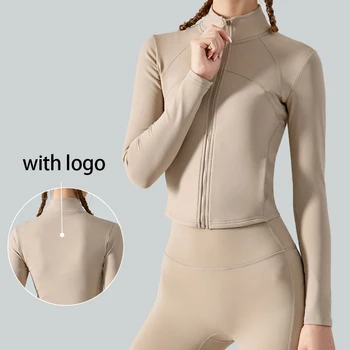 С логотипом Осенне-зимняя одежда для йоги, Стрейчевый топ, женская теплая легкая куртка для фитнеса на молнии, спортивные рубашки для бега с длинными рукавами