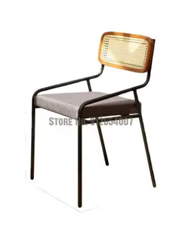 Скандинавский обеденный стул из ротанга среднего возраста, офисная мебель с одной спинкой, простой стул с сеткой, красный домашний дизайнерский обеденный стул